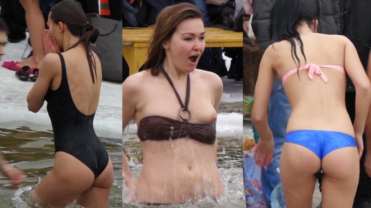 Naked girls ice water