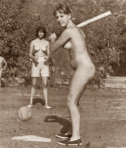 Nude softball player.